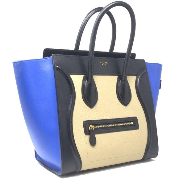 Celine tricolor tote in blue and beige. - Picture 2 of 8